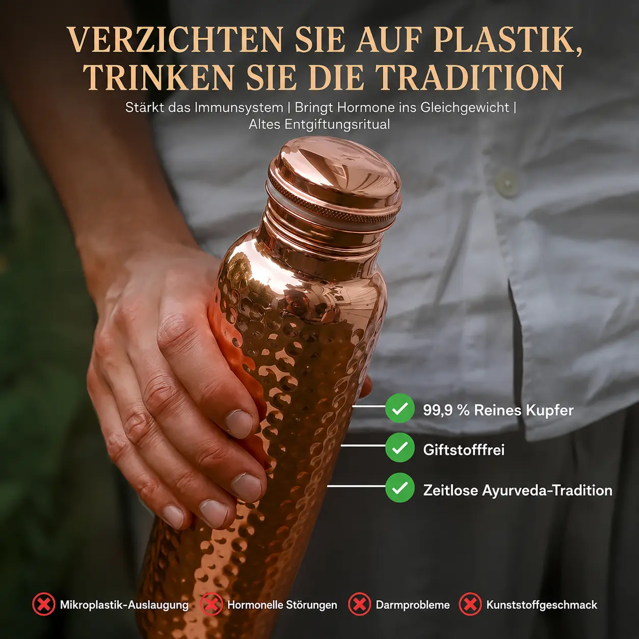 Alma Pure™ – Gehämmerte Kupferflasche für natürlich reines Wasser